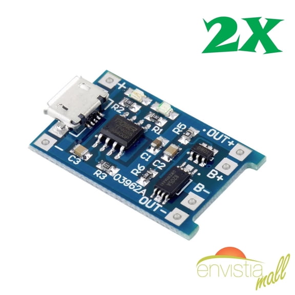 enhanced dual function micro-usb powered 5v 1a 1s lipo battery charger tp4056 module with internal dw01a battery protection ic (2 pack) by envistia mall