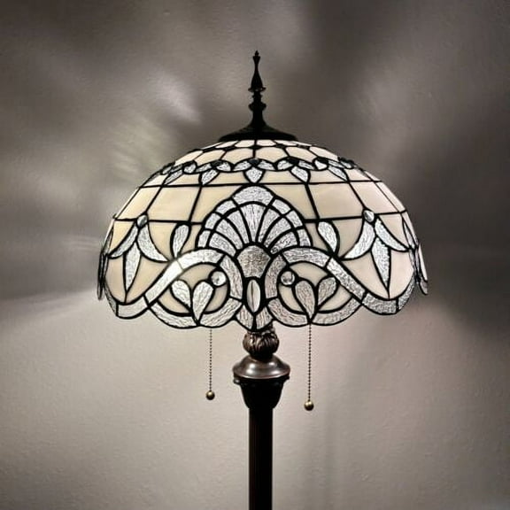 enjoy decor lamps Tiffany Floor Lamp White Stained Glass Baroque Style Lavender for Living Room Dining Room Bedroom 16"D*16"W*64" H