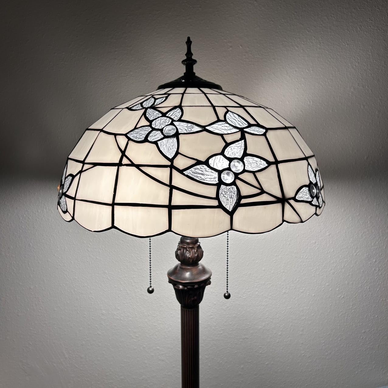 enjoy decor lamps Tiffany Floor Lamp White Stained Glass Flowers for Living Room Dining Room Bedroom Office Hotel 16"D*16"W*64" H