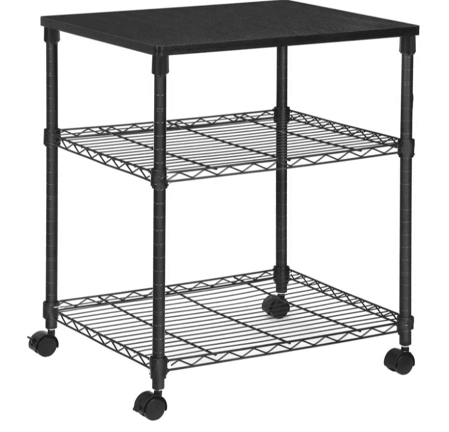 Black 3-Tier Metal Rolling Utility Cart with Locking Wheels