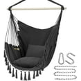 thumbnail image 1 of enshijinzi Hammock Chair Hanging Rope Swing, Max 500 Lbs, 2 Cushions Included, Large Macrame Hanging Chair with Pocket for Superior Comfort, with Hardware Kit (Beige), 1 of 16