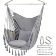 thumbnail image 1 of enshijinzi Hammock Chair Hanging Rope Swing, Max 500 Lbs, 2 Cushions Included, Large Macrame Hanging Chair with Pocket for Superior Comfort, with Hardware Kit (Beige), 1 of 16