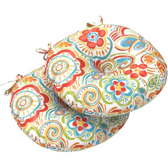 enshijinzi Outdoor All Weather Bistro Seat Cushions, Comfortable Fluffy Tufted Patio Chair Cushions Round 15”x15”x4” Set of 2 for Home Garden Furniture, Paisley Chili