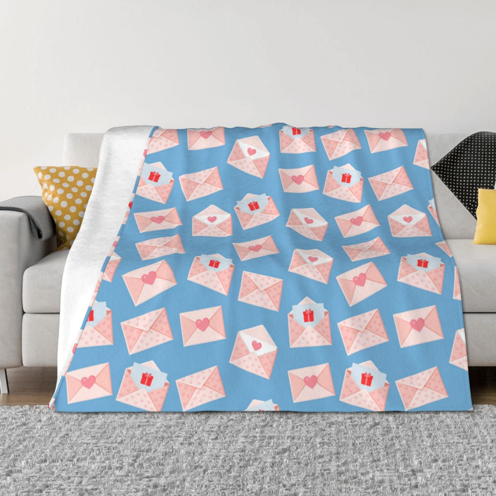 envelope Pattern pink Throw Blanket for Couch, Soft Comfy Warm Plush