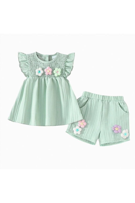 1T 2T 3T 4T 5T 6T Toddler Baby Girl Summer Clothes Set Short Sleeve T-shirt Tops Floral Bottom Pants Little Kids Outfits 2Pcs Toddler Girl Outfits (Green,3-4 Years)