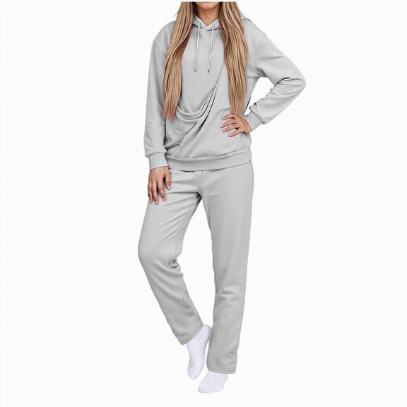 enyan 2 Piece Outfits for Women Lounge Sets Matching Sets Fall Fashion Clothing Travel Airport Vacation Clothes Pant Sets Plus Size Lounge Sets for Women Grey,XXXL