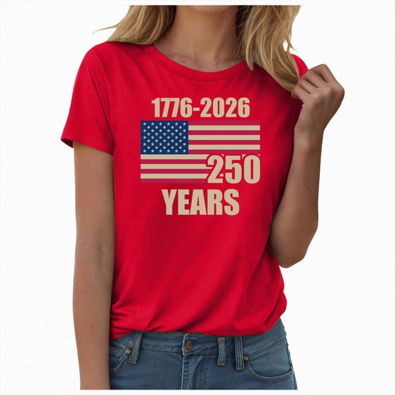 enyan 250 Anniversary USA Shirt Women 4th of July Shirts American Flag Tshirt Patriotic Tee Independence Day Top Tshirts for Women Watermelon Red,S