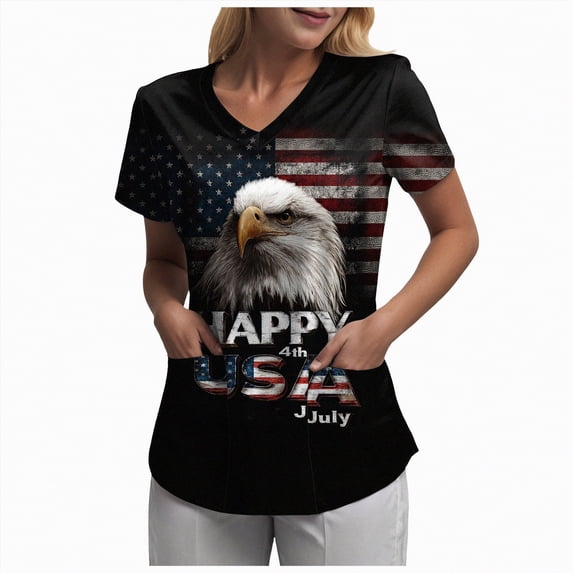 enyan 250 Years America Anniversary Shirt Wos 250th Independence Day Freedom Shirt USA Flag Star and Stripes Tee Women Tops,Black,M