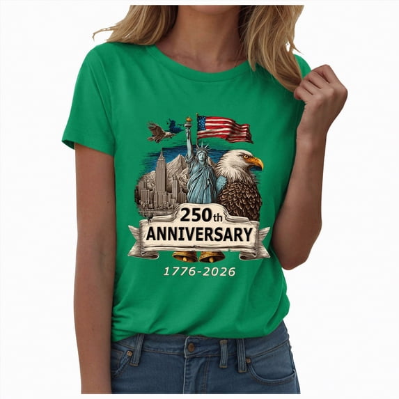 enyan 250th Anniversary American Flag Shirt, 250 Years America Shirts for Wo Man Women Top,Green,XXL
