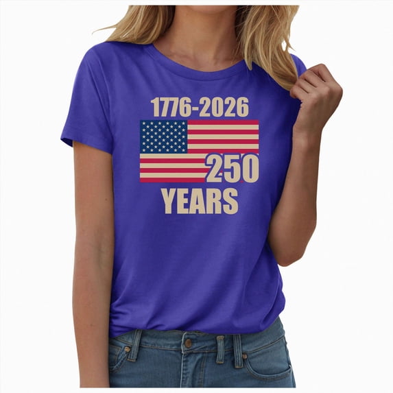 enyan 250th Anniversary American Shirts for Women Vintage 1776-2026 USA Flag T Shirts 4th of July Patriotic Tee Tops T Shirt Women Blue,XXL