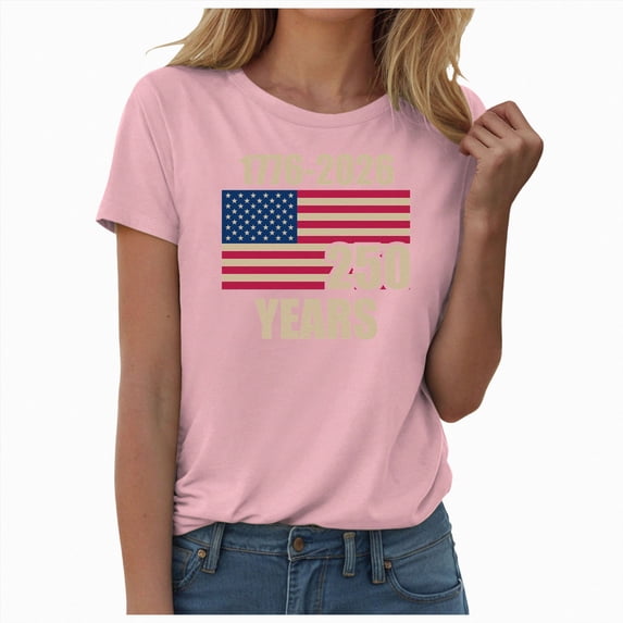 enyan 250th Anniversary American Shirts for Women Vintage 1776-2026 USA Flag T Shirts 4th of July Patriotic Tee Tops Women Shirt Light Pink,XXXL