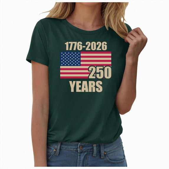 enyan 250th Anniversary USA Shirt, American Flag Shirts for Women 4th of July T-Shirt USA Flag Patriotic Shirt Stars and Stripes Summer Tees Dark Green,S