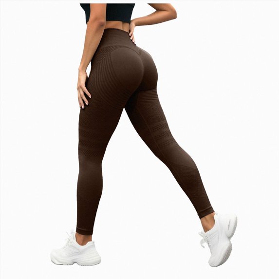 enyan 3d Leggings Cellulite Compression High Waisted Push Up Yoga Pants Women(Coffee,XL)