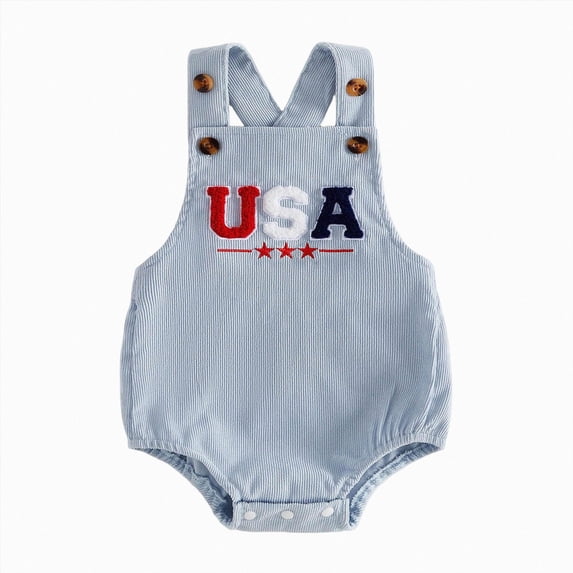 enyan 4th of July Infant Baby Girls Romper Independence Day Outfit Newborn 3 6 12 18 Months Girl Jumpsuit Overall Light Blue,3-6 Months