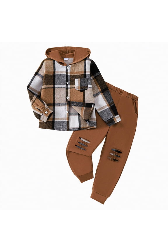 B'aby B'oy Clothes Set B'aby B'oy Outfit Todd'ler Winter Clothes Long Sleeve Crewneck Sweatshirts + Pants Clothing Sets Coffee,12-18 Months