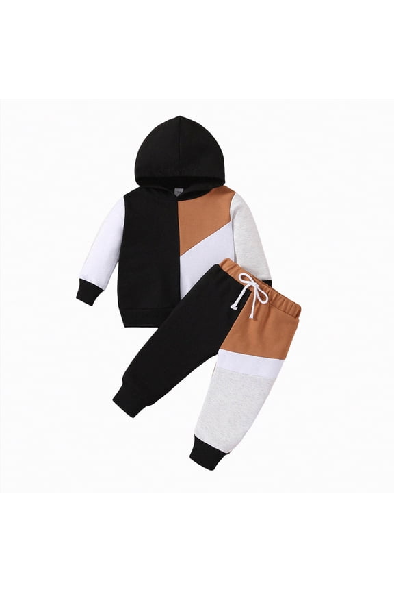 B'aby B'oy Outfit Todd'ler B'aby B'oy Fall Winter Clothes Color Block Long Sleeve Sweatshirt Pullover Tops + Joggers Pants Outfit Set Black,0-6 Months