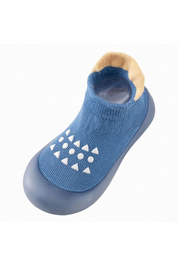 B'aby Boy Girl Non-Skid Indoor Infant Walking Shoes Breathable Warm Elastic Sock Shoes with Sole Protect Toes Outdoor Sneakers Walking Shoes For Babies Blue,Size 5