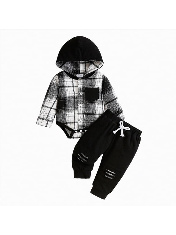 B'aby Outfits B'oy Todd'ler B'aby B'oy Clothes Cute Print Long Sleeve Sweatshirt Tops and Stretch Pants Newborn Fall Winter Outfit Black,6-9 Months