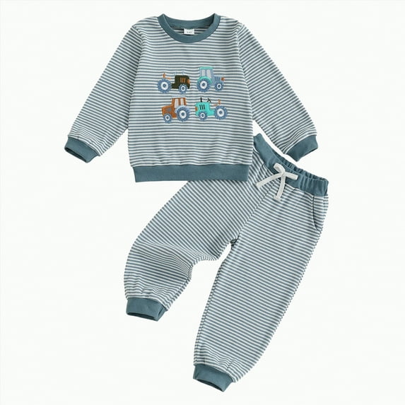 enyan B'aby Outfits B'oy Todd'ler B'aby B'oy Fall Winter Outfit Contrast Color Long Sleeve Sweatshirts Stretch Jogger Pants Newborn Clothes Set Blue,24M