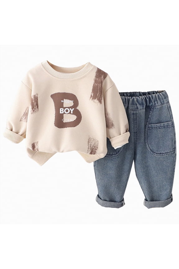 B'aby Sweatshirt Cute B'aby B'oy Clothes Suit Todd'ler B'oys' Striped long Sleeve T-Shirt+Overalls Jumpsuit Pants Outfits Sets White,12-18 Months