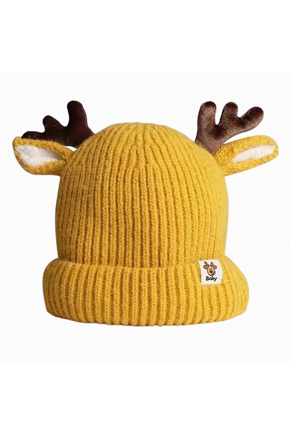 Baby Beanie Toddler Winter Hat Cute Antler Reindeer Crochet Knitted Hat Christmas Hat Warm Cap for Boys Girls,Yellow,0-24 Months
