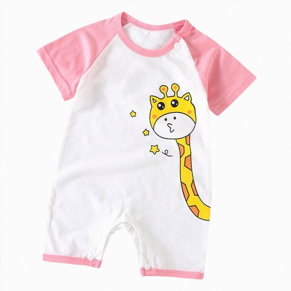 enyan Baby Boy Clothes Casual Elastic Waist Short Sleeve Bodysuit Cute Print Crewneck 1-24M Baby Clothing Set Pink,12-18 Months