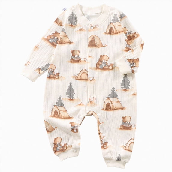 enyan Baby Boy Clothes Newborn Bodysuit for Fall Winter Long Sleeve Cute Cartton Print Footless Romper Onesie Infant Boys Outfit Coffee,12-18 Months