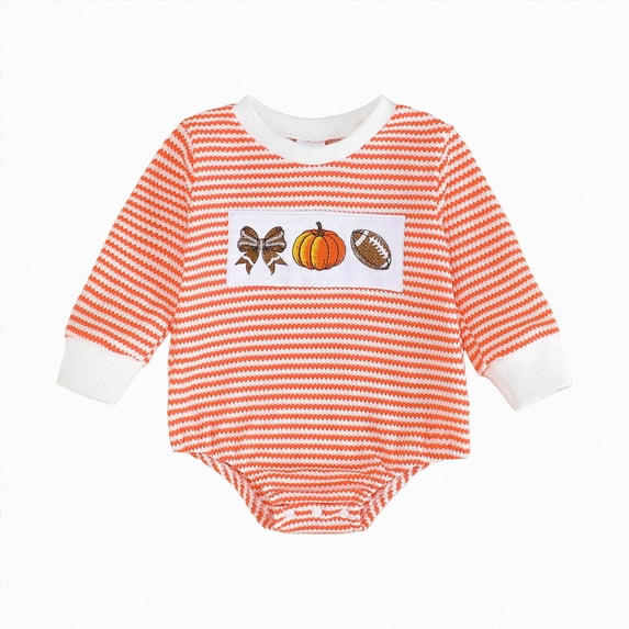 enyan Baby Boy Halloween Clothes Fall Winter Boys Outfit Pumpkin/Boo Embroidery Striped Crewneck Onesie Romper Cute My 1st Halloween Clothes Set Orange,0-3 Months