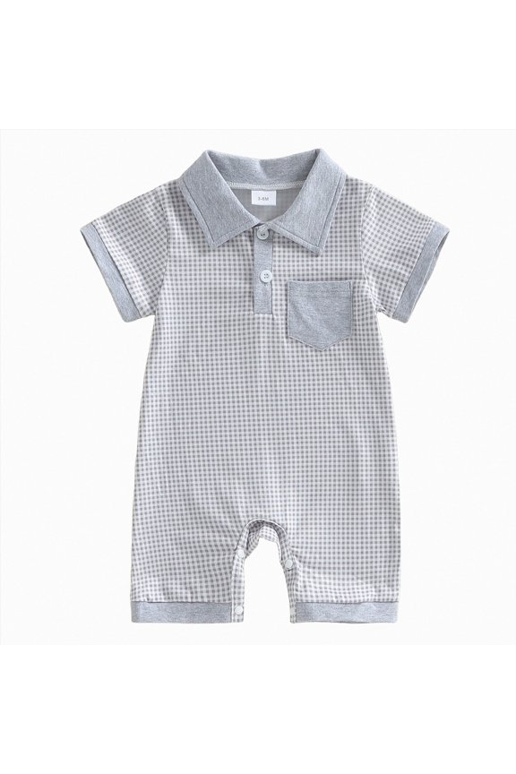 Baby Boy Romper Short Sleeve Solid Polo Bodysuit Jumpsuit Collared Onsies Infant Onesie Outfit Grey,3-6 Months