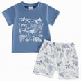 thumbnail image 1 of enyan Baby Boy Summer Clothes Set 0 6 12 18 24 Months 2T 3T Print Short Sleeve Crew Neck T-Shirts and Elastic Waist Shorts 2Pcs Outfits For 1t 2t 3t 4t 5t 6t (0-6 Months,Blue), 1 of 5