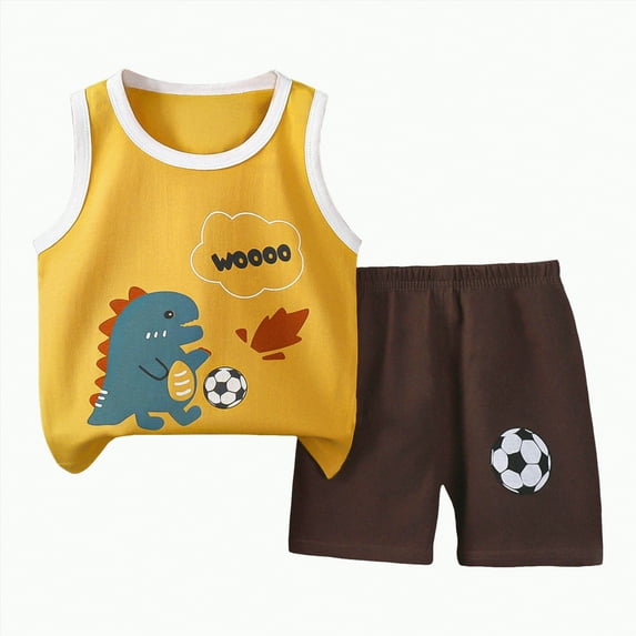 enyan Baby Boys Clothes Standout 2 Piece Outfit Word Graphic Short Sleeve Tee and Drawstring Waist Shorts,Brown,18-24 Months