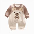 thumbnail image 1 of enyan Baby Boys Girls Fake 2-Piece Overalls Romper Cute Cartoon Print Long Sleeve Onesie Infant Outfit for Fall Winter(Khaki,3-6 Months), 1 of 4