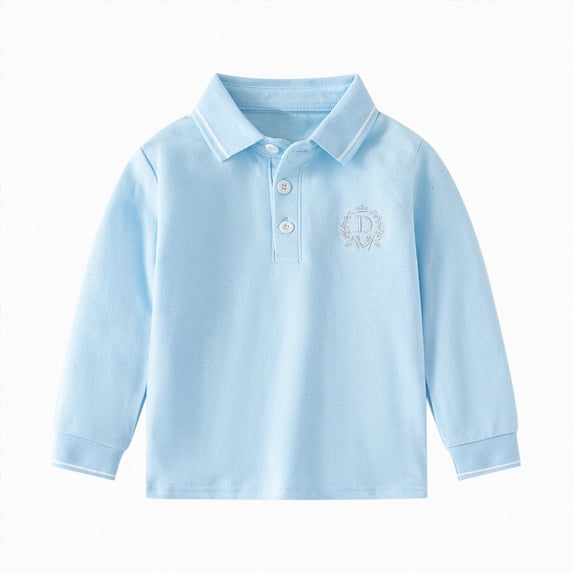 enyan Baby Boys School Uniform Shirt Long Sleeve Collared Polo Shirt Top Soft Kids Clothes for School Casual Wear(Light Blue,1-2 Years)