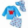 thumbnail image 1 of enyan Baby Boys Swimsuit Long Sleeve Rash Guard Swimwear Baby Boy Swim Trunk with Hat Set 3-Piece Toddler Bathing Suit,Sky Blue,3-4 Years, 1 of 6