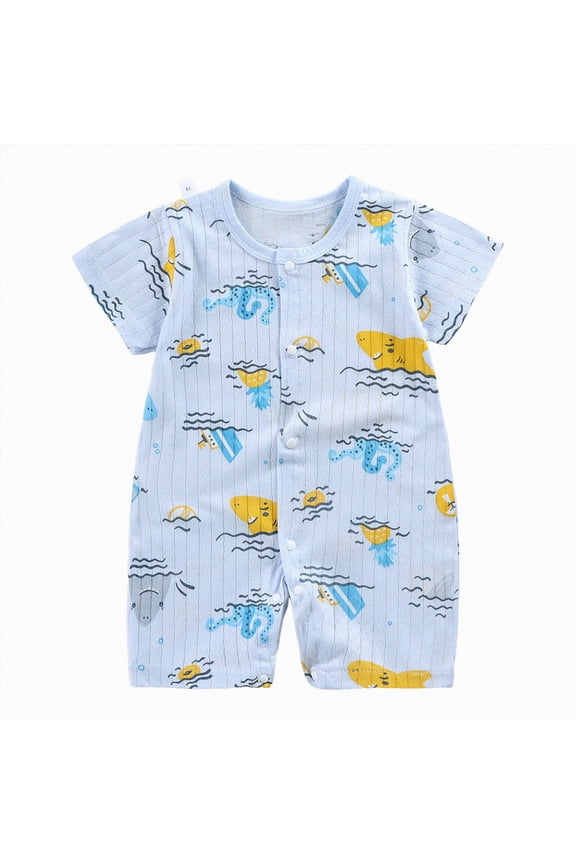 Baby Clothes Boy Summer Baby Boy Short Sleeve Jumpsuit Romper One Piece Clothes 0 3 6 9 12 18 24 Months Infant Boys Outfits (Blue,6-12 Months)