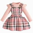 thumbnail image 1 of enyan Baby Girl Clothes Cute Plaid Romper Dress Ruffle Long Sleeve Jumpsuit Bodysuit with Suspender Skirt 2 Pcs Set Pink，12-18 Months, 1 of 7
