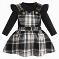 thumbnail image 1 of enyan Baby Girl Clothes Fall Winter Outfit Long Sleeve Ruffle Plaid Romper Shirt Top with Skirt Dress 2 Pcs Set Black，6-9 Months, 1 of 7