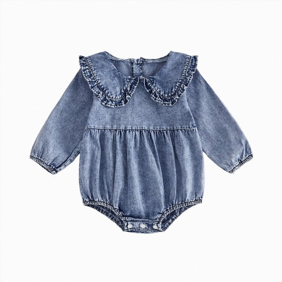 enyan Baby Girl Denim Outfit Button Romper Jean Jumpsuit Shorts Overalls Toddler Cowgirl Outfits Western Infant Clothes Blue,12-18 Months