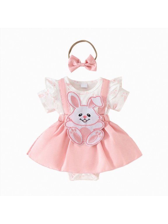Baby Girl Easter Outfit Newborn My First Easter Bunny Bubble Romper Dress with Headband Onesie Short Sleeve Bodysuit Spring Summer Clothes,Red,0-3 Months