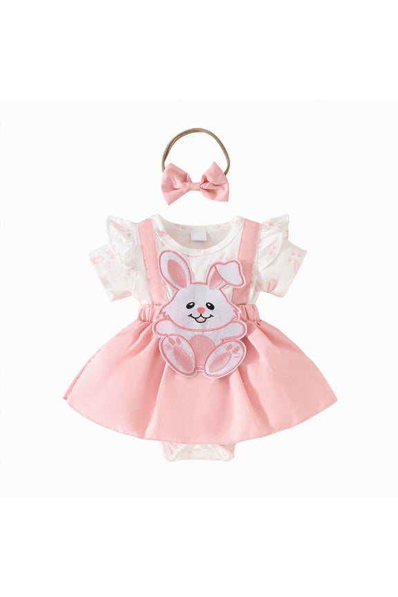Baby Girl Easter Outfit Newborn My First Easter Bunny Bubble Romper Dress with Headband Onesie Short Sleeve Bodysuit Spring Summer Clothes,Red,0-3 Months