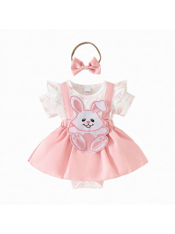 Baby Girl Easter Outfit Newborn My First Easter Bunny Bubble Romper Dress with Headband Onesie Short Sleeve Bodysuit Spring Summer Clothes,Red,6-9 Months