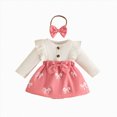 thumbnail image 1 of enyan Baby Girl Fall Clothes Newborn Romper Dress Ruffle Long Sleeve Onesie Jumpsuit Outfits with Bow Headband Pink，6-9 Months, 1 of 7