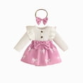 thumbnail image 1 of enyan Baby Girl Fall Clothes Newborn Romper Dress Ruffle Long Sleeve Onesie Jumpsuit Outfits with Bow Headband Purple，9-12 Months, 1 of 7