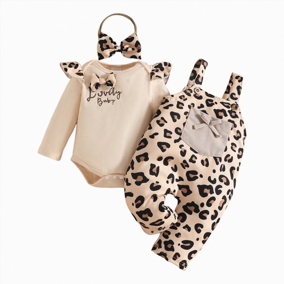 enyan Baby Girl Outfit Infant Floral Romper Suspender Overalls Pants and Headband Set for Fall and Winter Suit for 0 3 6 9 12 18 Months Baby Girl Beige,0-3 Months