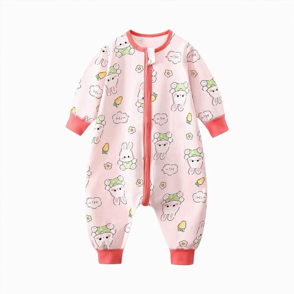 enyan Baby Girls Boys Footless Pajamas 2 Way Zipper Long Sleeve Soft Sleeper Pjs Cute Infant Romper(Pink,1-2 Years)
