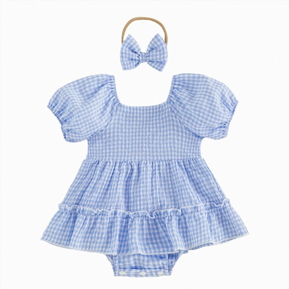 enyan Baby Girls Romper Dress Summer Clothes Infant Tutu Dresses Newborn Ruffle Sleeve Tulle Skirt Jumpsuit Headband Outfit(Blue,12-18 Months)