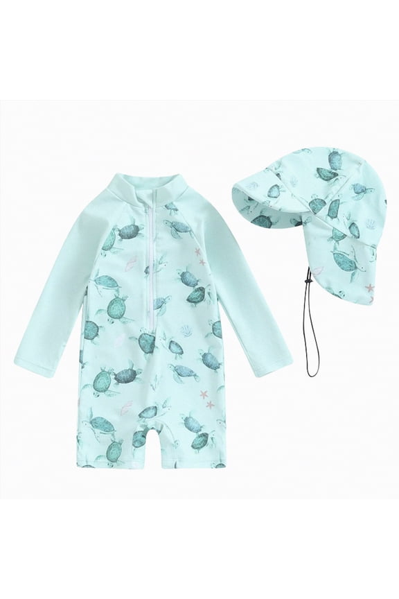 Baby/Toddler Boy Rash Guard Swimsuit Long Sleeve One Piece Zipper Swimwear Sunsuit Infant Bathing Suit Beachwear,Green,6-12 Months