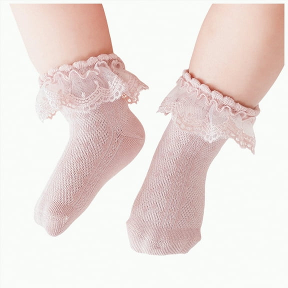 enyan Baby Toddler Girls Princess Cotton Frilly Socks Lace Ruffle Ankle Socks for Girls Thin Mesh Summer for Dress (Light Pink,3-5 Years)