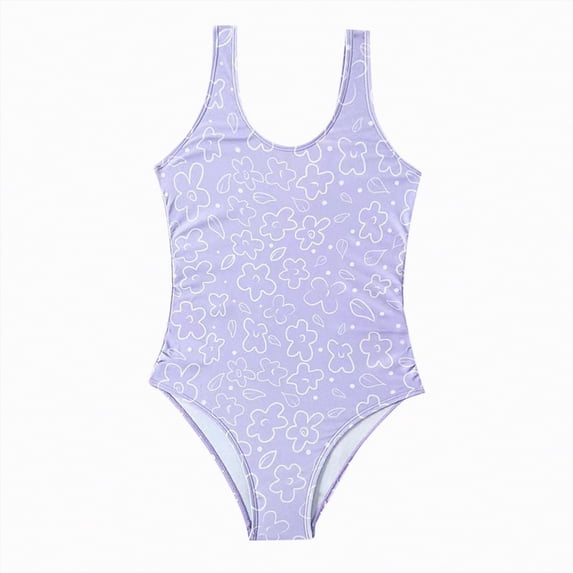 enyan Bathing Suits Girls Girls Swimsuits Two Piece Bikini Set One Shoulder Cut Out Bathing Suit Quick Dry Beach Girls' Striped Swimwear,Purple,5-6 Years