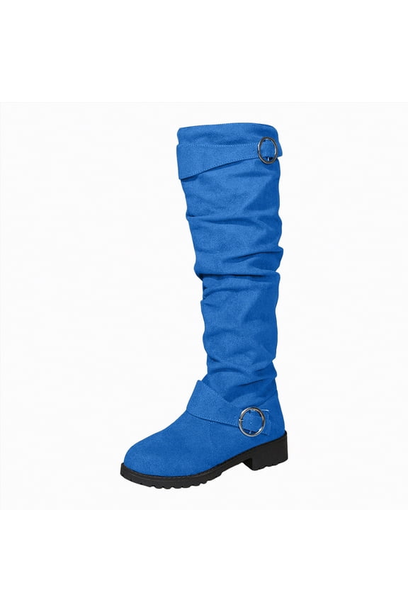 Black Boots for Women Women's Knee High Boots Flat Warm Winter Boots with Side Zipper Blue,Size 8.5